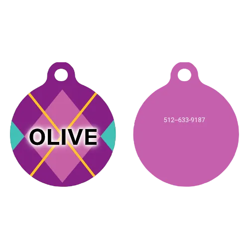 Purple Argyle Plaid HD Dog ID Tag