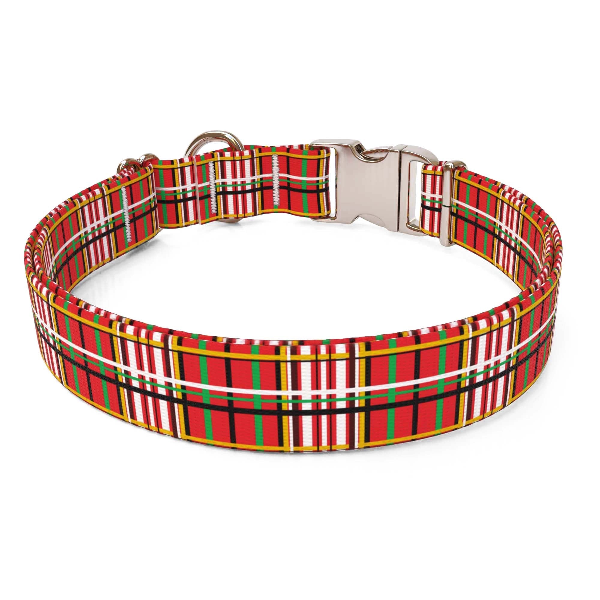 Personalized Tartan Plaid Red Dog Collar