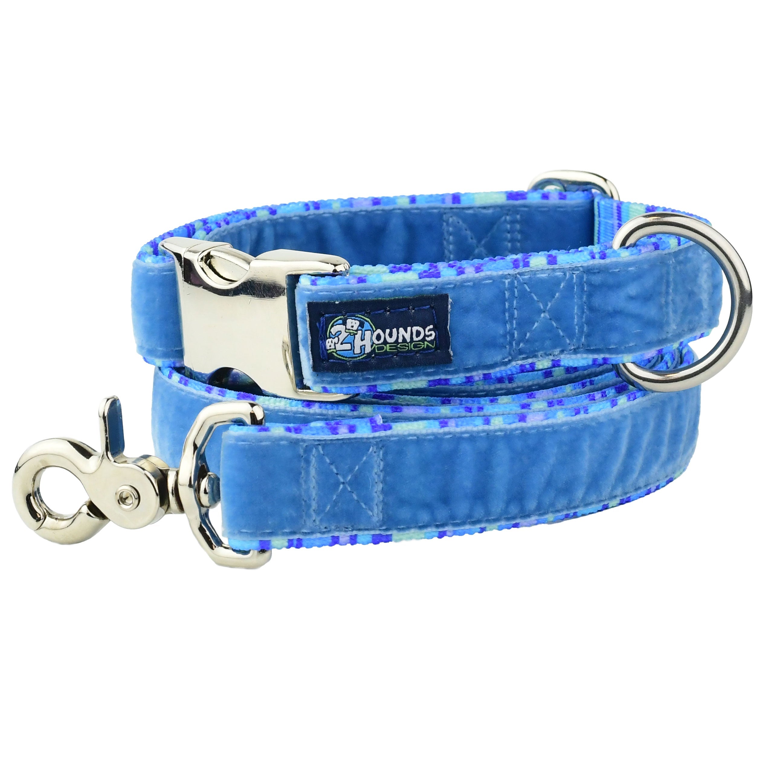 Blue Stripes Velvet Essential Dog Collar (1″ Only)